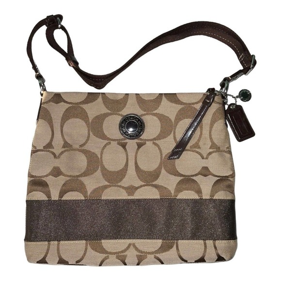 Coach Brown/Beige Signature File Canvas Crossbody Bag EUC - Picture 5 of 13